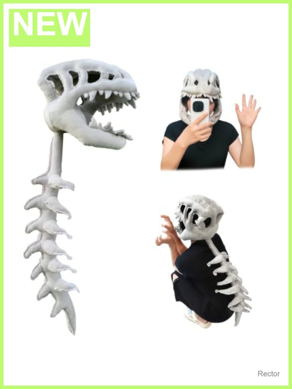 Dinosaur Skeleton Plush Costume 3D Skull & Spine Halloween Cosplay
